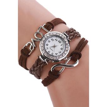 Sanwood Women's Wrap Braided Faux Leather Bracelet Analog Quartz Wrist Watch Brown  