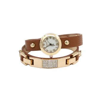 Sanwood Women's Wrap Rhinestone Faux Leather Bracelet Quartz Watch Brown (Intl)  