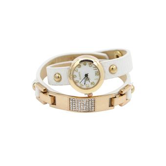 Sanwood Women's Wrap Rhinestone Faux Leather Bracelet Quartz Watch White (Intl)  