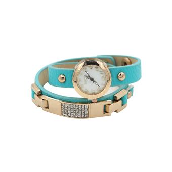 Sanwood Women's Wrap Rhinestone Faux Leather Bracelet Quartz Watch Lake Blue (Intl)  