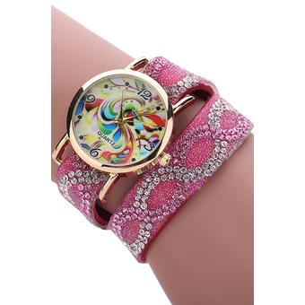 Sanwood Womens Baroque Rhinestone Band Analog Quartz Bracelet Wrist Watch Rose-Red  