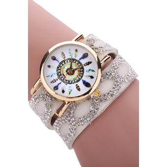 Sanwood Womens Baroque Rhinestone Band Analog Quartz Bracelet Wrist Watch White  