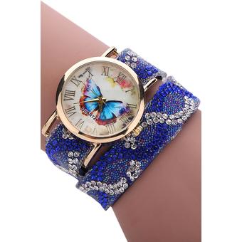 Sanwood Womens Baroque Rhinestone Band Analog Quartz Bracelet Wrist Watch Royal Blue  