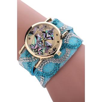 Sanwood Womens Baroque Rhinestone Band Analog Quartz Bracelet Wrist Watch Sky Blue  