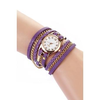 Sanwood Wrap Rivet Faux Leather Bracelet Wrist Watch (Purple)  