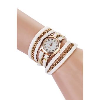 Sanwood Wrap Rivet Faux Leather Bracelet Wrist Watch (White)  