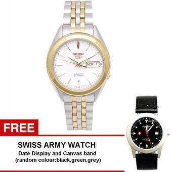 Seiko 5 AUTOMATIC Jam Tangan Pria - Silver Gold - Stainless Steel - SNKL24K1 + Free Swiss army watch - Random Colour  