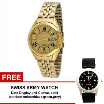 Seiko 5 Automatic - Jam Tangan Pria - Gold - Strap Stainless Steel - SNKL38K1 + Free Swiss army watch - Random Colour  