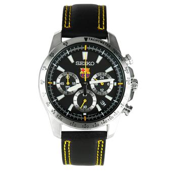 Seiko Chronograph FC Barcelona Jam Tangan Pria - Hitam - Kulit - SSB073P2  