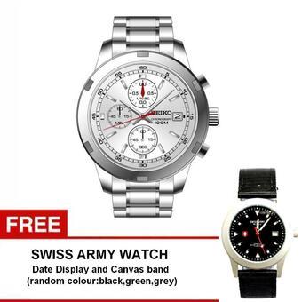 Seiko Chronograph Gents SKS417P1 - Jam Tangan Pria - Silver - Stainless Steel + Free Swiss army watch - Random Colour  