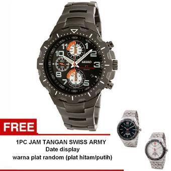 Seiko F1 Racing Chronograph Gents 793 - Jam Tangan Pria - Fullblack - Stainless Steel + Free 1 Pc Swiss Army Watch (Random Color)  