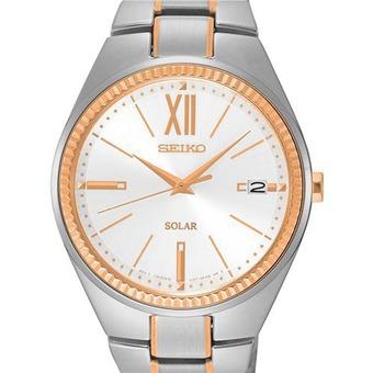 Seiko SNE878 Women's Recraft Solar Rose Stainless Steel Two Tone Bracelet Band White Dial Watch (Intl)  