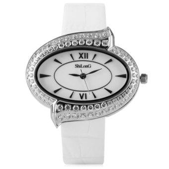 ShilonG 8071L Female Quartz Watch 50M Water Resistant Diamond Oval Dial Genuine Leather Strap(INTL)  