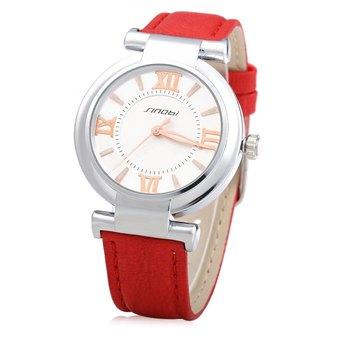 Sinobi 9458 Succinct Women Quartz Watch Round Dial Leather Watchband Silver + White + Red (Intl)  