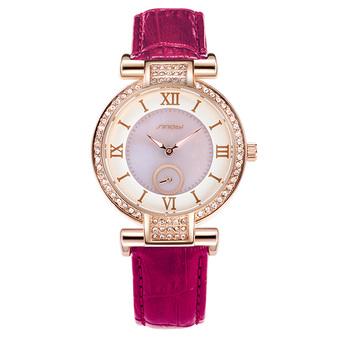 Sinobi Lady Casual Crystal Gold Case Leather Strap Quartz Watch S8192 (Purple)  