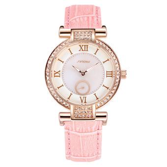 Sinobi Lady Casual Crystal Gold Case Leather Strap Quartz Watch S8192 (Pink)  