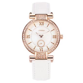 Sinobi Lady Casual Crystal Gold Case Leather Strap Quartz Watch S8192 (White)  