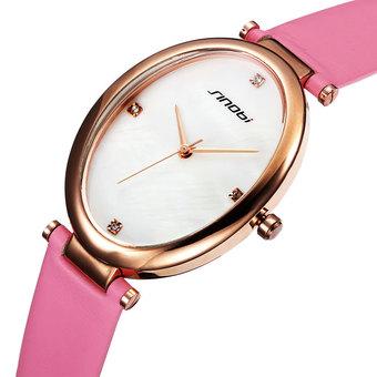 Sinobi S8131 Lady Casual Mosaic Rhinestone Leather Strap Quartz Watch Pink  