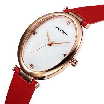 Sinobi S8131 Lady Casual Mosaic Rhinestone Leather Strap Quartz Watch Red  