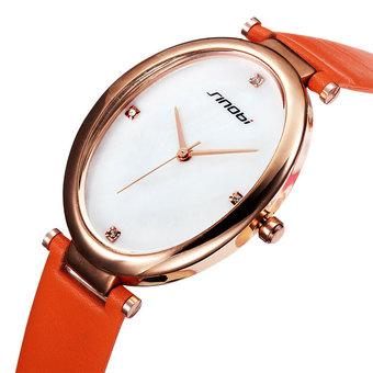 Sinobi S8131 Lady Casual Mosaic Rhinestone Leather Strap Quartz Watch Orange  