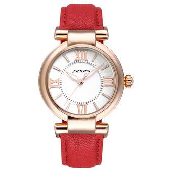 Sinobi S9458 Casual Lady Gold Case Leather Strap Quartz Wrist Watch Red  