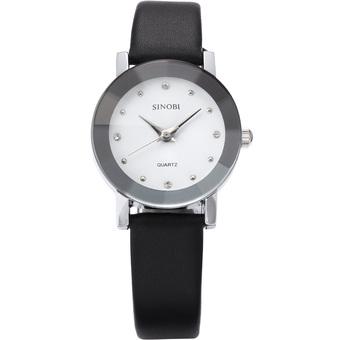 Sinobi S981 Lady Crystal Black Leather Quartz Watch  