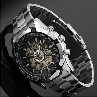 Skeleton Automatic Watches For Men Silver Stainless Steel Wrist Watch (Intl)  