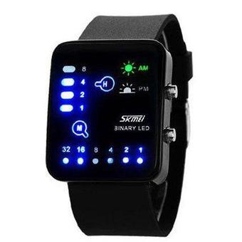 Skmei 0890 Binary LED Watch 30M Water Resistant Rubber Strap LED Lamp Display (Black)  