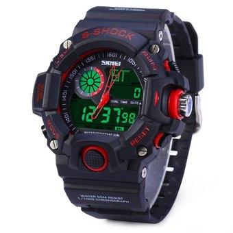 Skmei 1029 5ATM Water Resistant LED Dual Movement Sports Watch with Week Date Stopwatch Red  