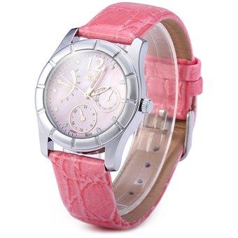 Skmei 6911 Water Resistant Women Quartz Watch Japan Movt Leather Strap Round Dial (Pink) (Intl)  