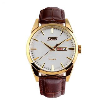 Skmei 9073 Men's Fasion Leather Quartz Wrist Watch  