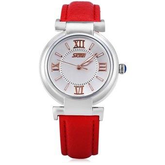 Skmei 9075 Female Japan Quartz Watch Round Dial Leather Band 30M Water Resistant Red (Intl)  