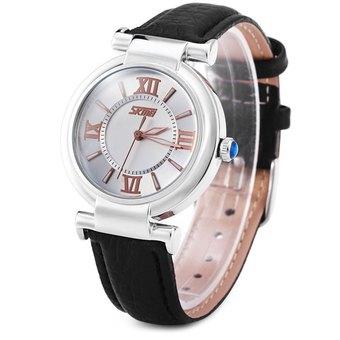 Skmei 9075 Female Japan Quartz Watch Round Dial Leather Band 30M Water Resistant Black (Intl)  