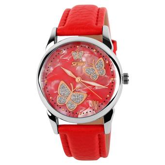 Skmei Female Fashion Waterproof Leather Strap Wrist Watch - Red 9079  