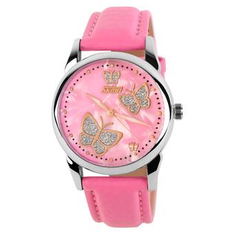 Skmei Female Fashion Waterproof Leather Strap Wrist Watch - Pink 9079 (Intl)  