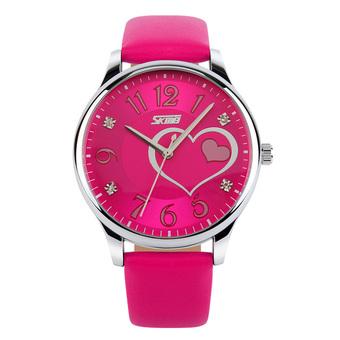 Skmei Female Waterproof Leather Strap Wrist Watch - Rose Red 9085 (Intl)  