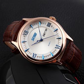 Skmei Luxury Brand Watch Men Casual Leather Strap Watches (Brown with Blue) (Intl)  