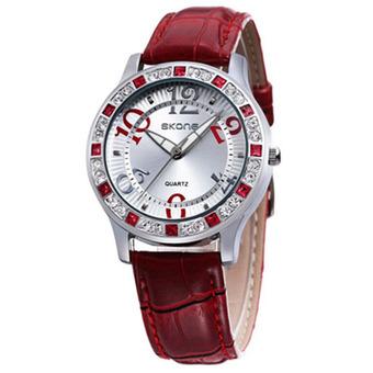 Skone Brand Women Crystal Watch Relogio Feminino Fashion Lady Luxury Quartz Watch Women Dress Wristwatch Red (Intl)  