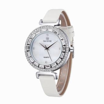 Skone Fashion Women Watches Luxury Brand Ladies Dress Quartz Watch Bracelet wristwatches Rhinestone waterproof christmas gift(White&silver) (Intl)  