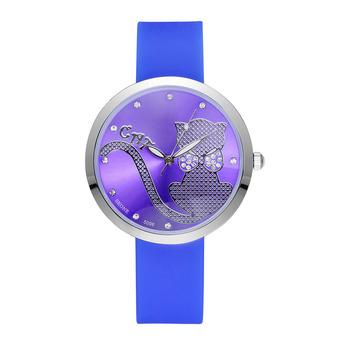 Skone Luminous Hands Cute Bow Cartoon Cat Rhinestone Silicone Strap Watches Women Fashion Casual Sports Watch Relogio Femininoâ€”Blue  