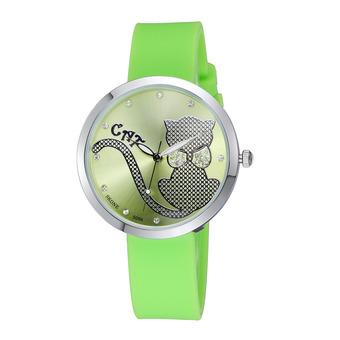 Skone Luminous Hands Cute Bow Cartoon Cat Rhinestone Silicone Strap Watches Women Fashion Casual Sports Watch Relogio Feminino?Green  