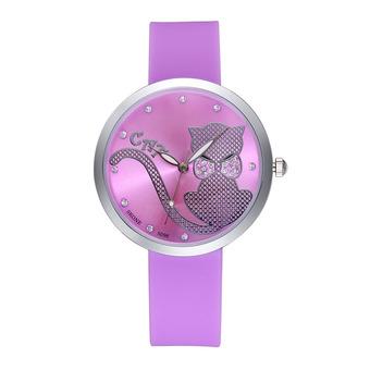 Skone Luminous Hands Cute Bow Cartoon Cat Rhinestone Silicone Strap Watches Women Fashion Casual Sports Watch Relogio Femininoâ€”Purple  