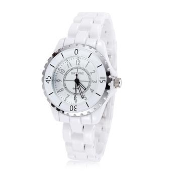 Skone brand lady crystal ceramic band watch luxury Japan quartz women dress watch silver (Intl)  