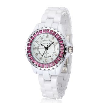 Skone brand lady crystal ceramic band watch luxury Japan quartz watch reloglo feminine red (Intl)  