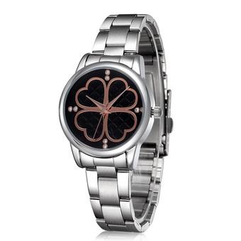 Skone men clover style rhinestone rose gold grid dial watch alloy quartz fashion watch black (Intl)  