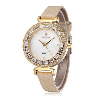 Skone women Christmas gift Ladies Dress Quartz Watch Bracelet waterproof wristwatch gold (Intl)  