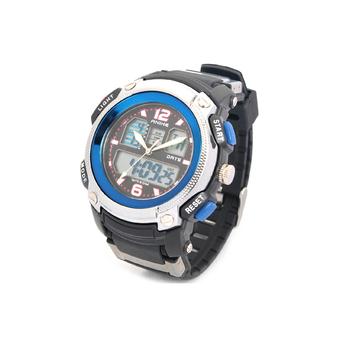 Sports Diving Dual Time Display Wrist Watch w/ Alarm Clock / Stopwatch 1 x CR2016(Black + Blue)  