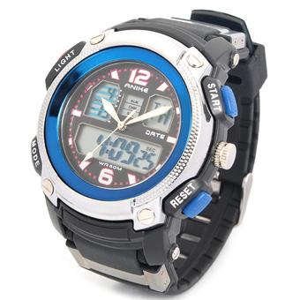 Sports Diving Dual Time Display Wrist Watch w/ Alarm Clock / Stopwatch - Black + Blue (1 x CR2016)  