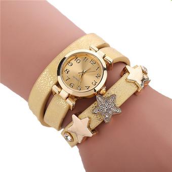 Statement Leather Strap Rhinestone Star Multilayer Lady's Bracelets Watch LC580 Gold  