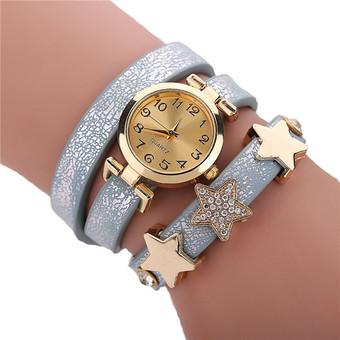 Statement Leather Strap Rhinestone Star Multilayer Women's Bracelets Watch LC584 Blue  